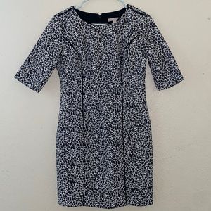 Banana Republic Black White Gray Leopard Print Dress Size 4 Sheath Half Sleeve